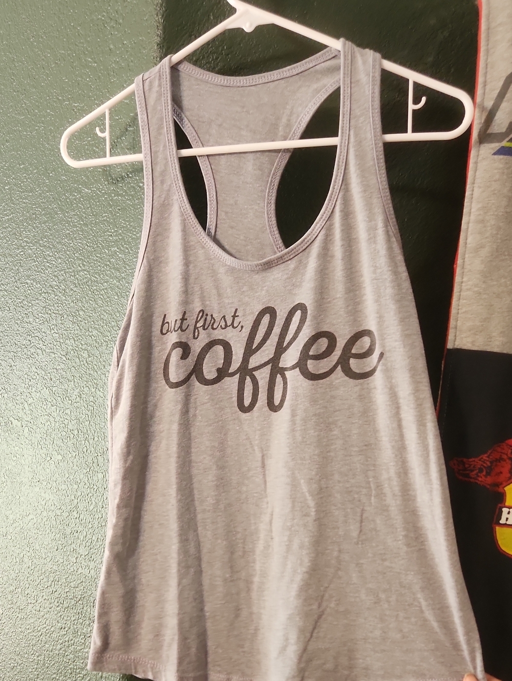 But First Coffee Grey Racerback Tank Top